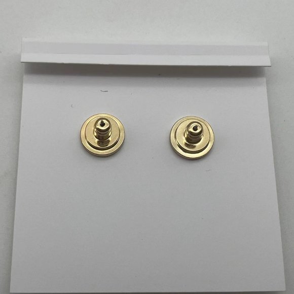 Tory Burch Pink Round Gold Logo Stud Earrings - Picture 2 of 5